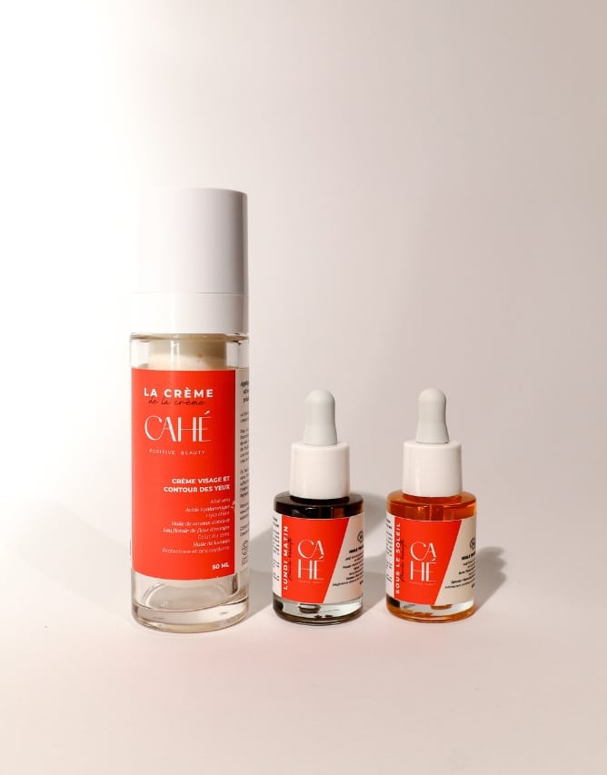 routine visage avec des produits efficaces, naturels et bio. La crème avec ses deux huiles visage pour peau avec des taches pigmentaires et des imperfections